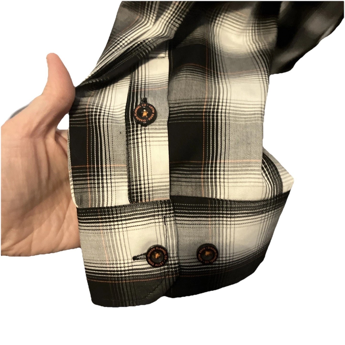 Dixxon Ross Alley Plaid Bamboo Long Sleeve Black White And Orange Trim Sold Out