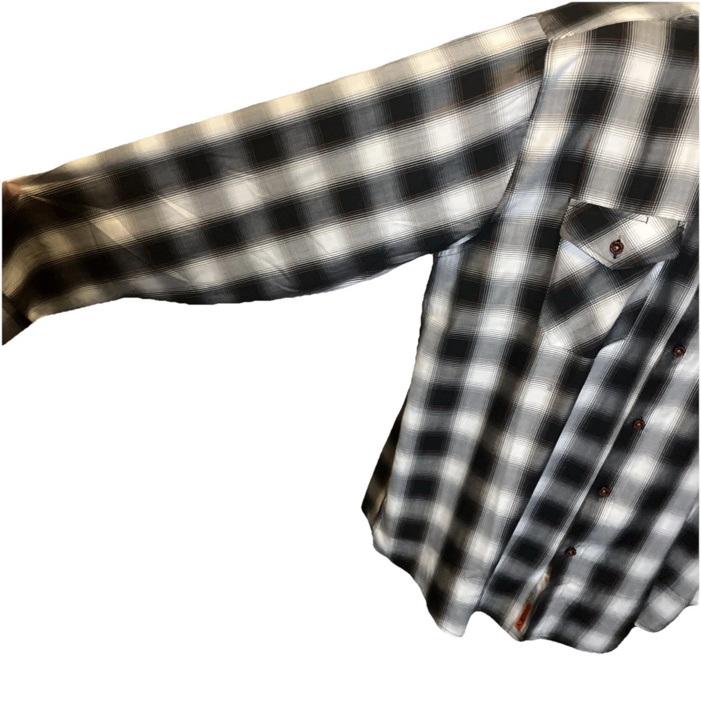 Dixxon Ross Alley Plaid Bamboo Long Sleeve Black White And Orange Trim Sold Out