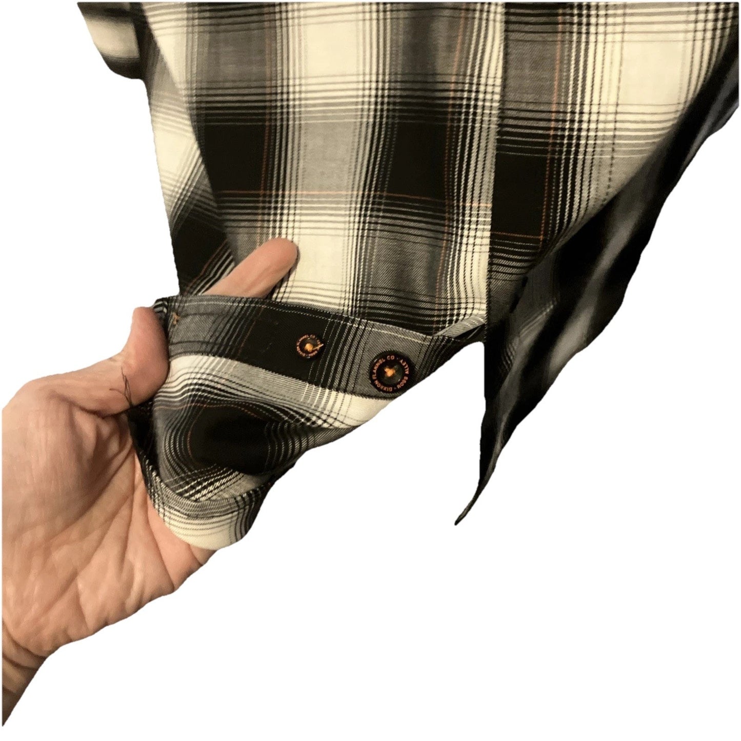 Dixxon Ross Alley Plaid Bamboo Long Sleeve Black White And Orange Trim Sold Out