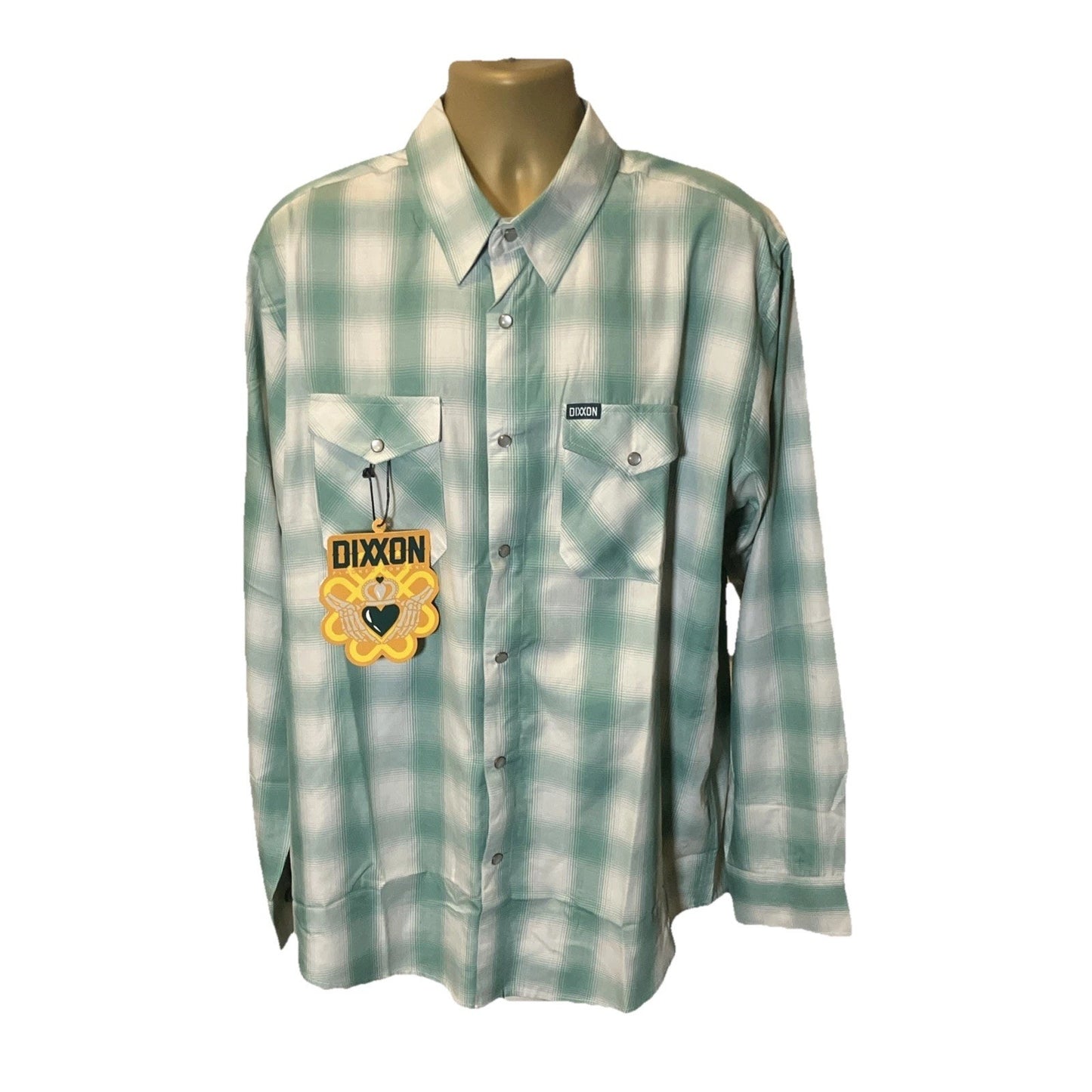 Dixxon ‘The Claddagh’ White And Mint Green Long Sleeve Bamboo Button Down Men XL