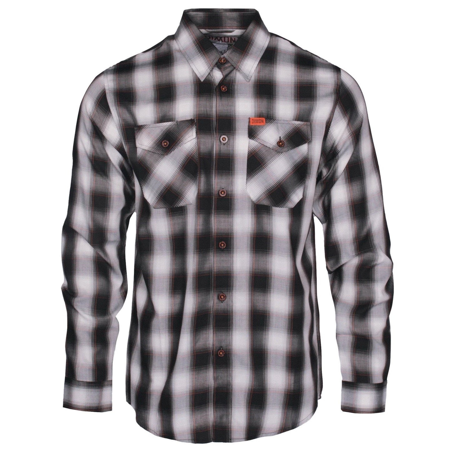 Dixxon Ross Alley Plaid Bamboo Long Sleeve Black White And Orange Trim Sold Out