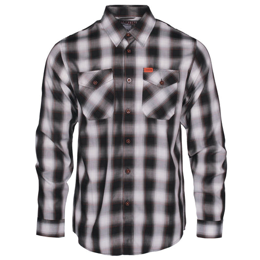Dixxon Ross Alley Plaid Bamboo Long Sleeve Black White And Orange Trim Sold Out